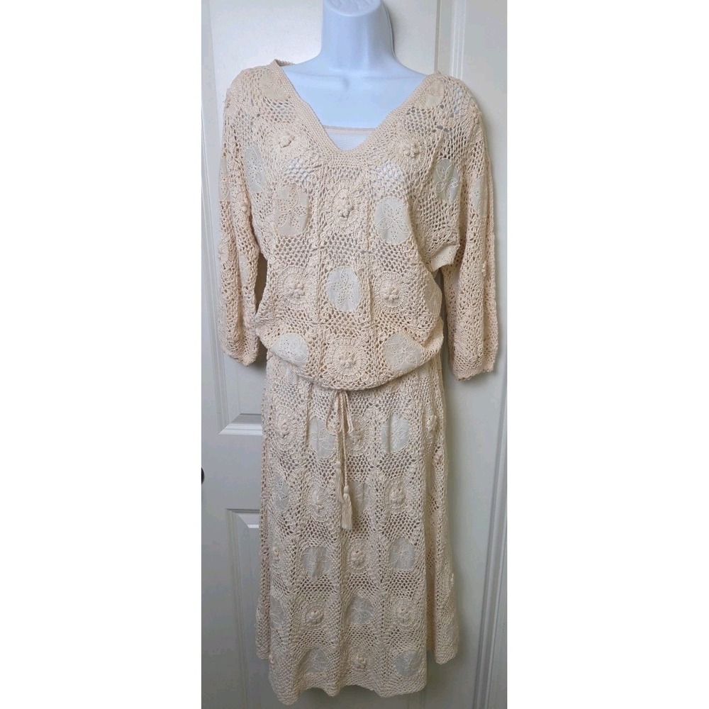 Vtg Handmade Crochet Lace 2 Pc Set Skirt Top S Boho Festival Cottagecore Ivory